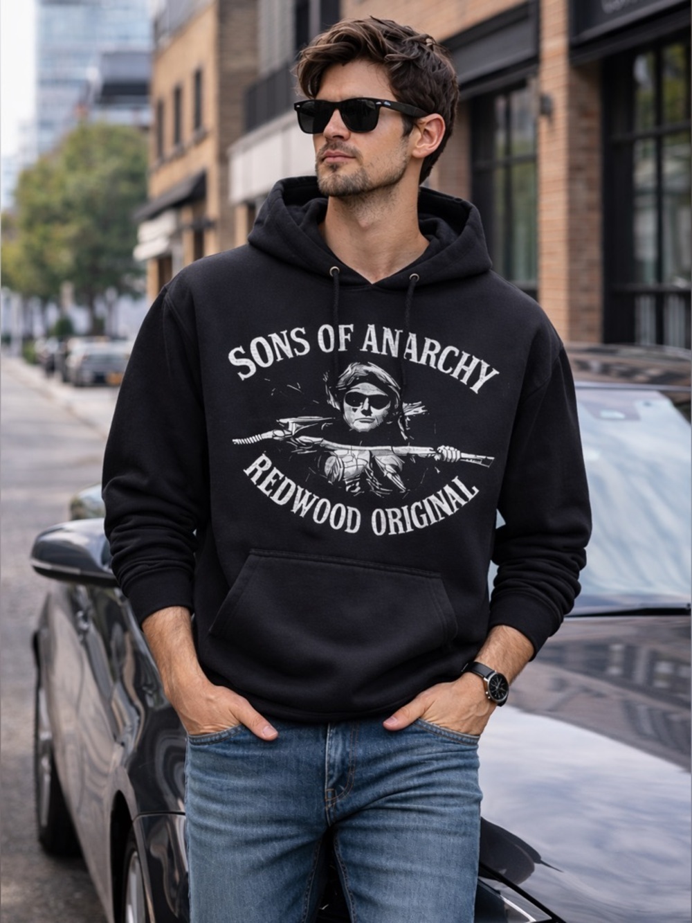 SONS OF ANARCHY Original Licensed 2014 Black Graphic Hoodie Black Sz M Biker fan